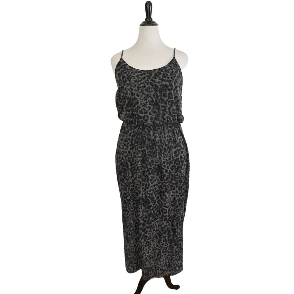 OLD NAVY Animal Print Blouson Long DRESS L Cheetah Knit Midi Tank Boho Stretch